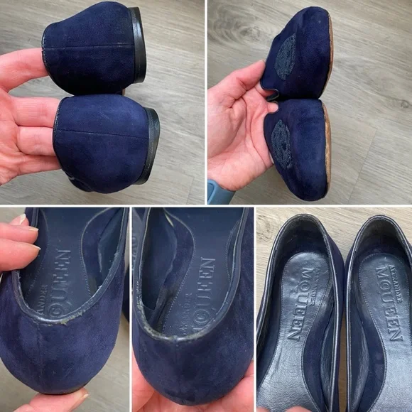 Alexander McQueen GUC Women's Blue Sequin Skull Loafers - Picture 4 of 4